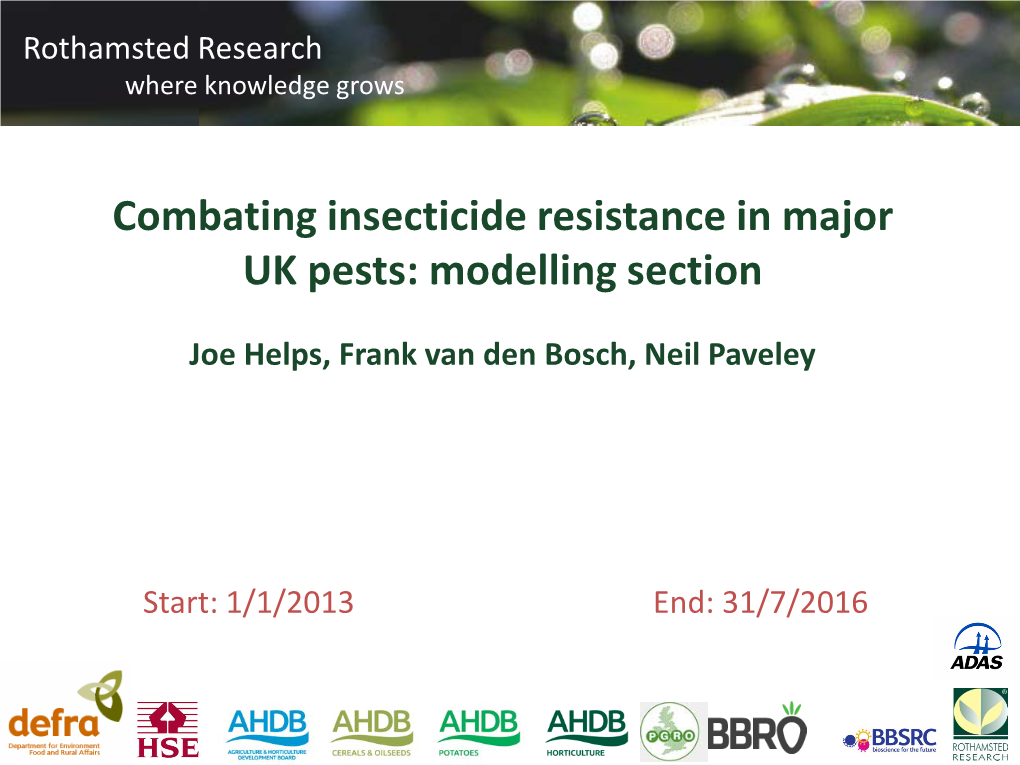 Combating Insecticide Resistance in Major UK Pests: Modelling Section