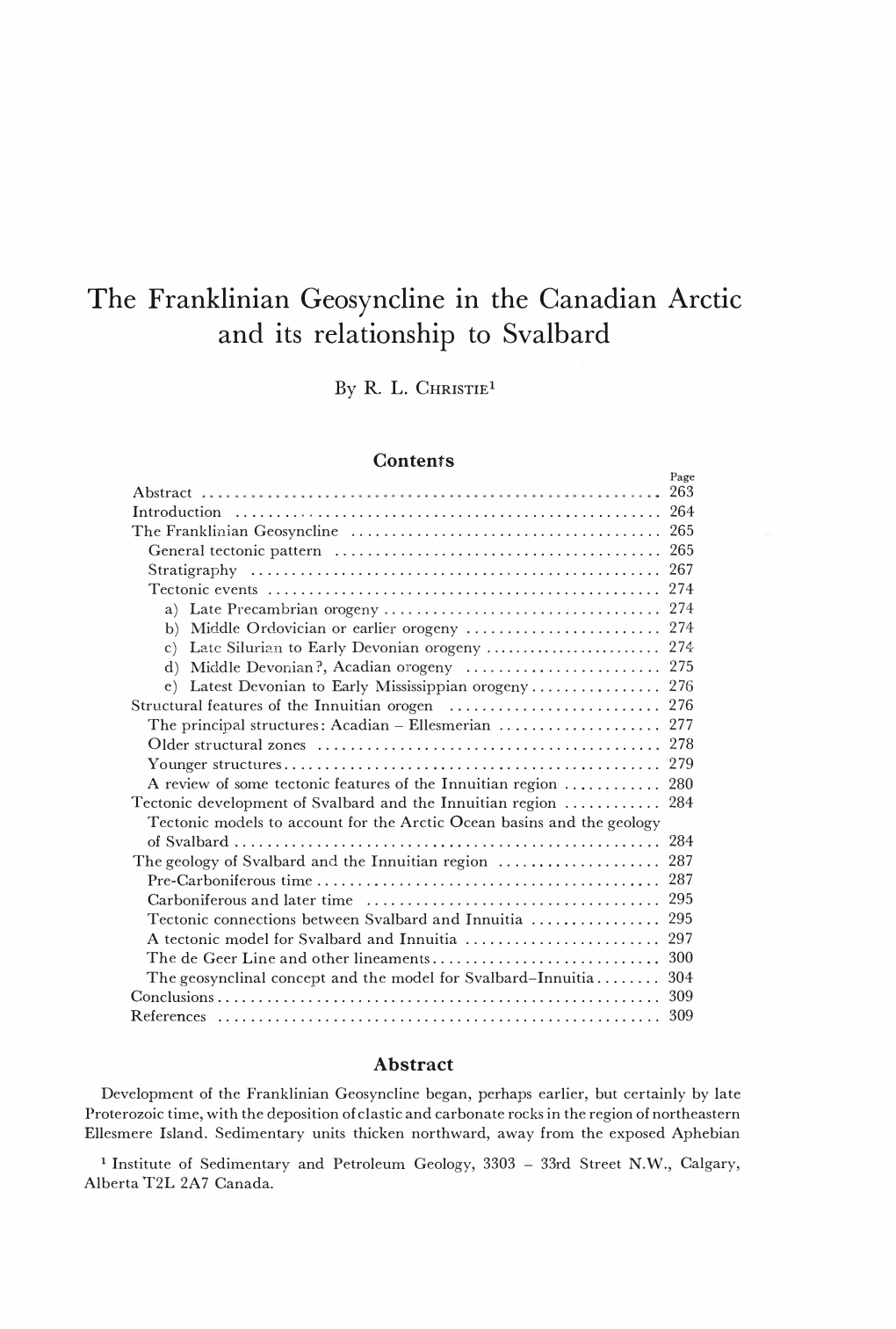 The Franklinian Geosyncline in the Canadian Arctic and Its Relationship to Svalbard