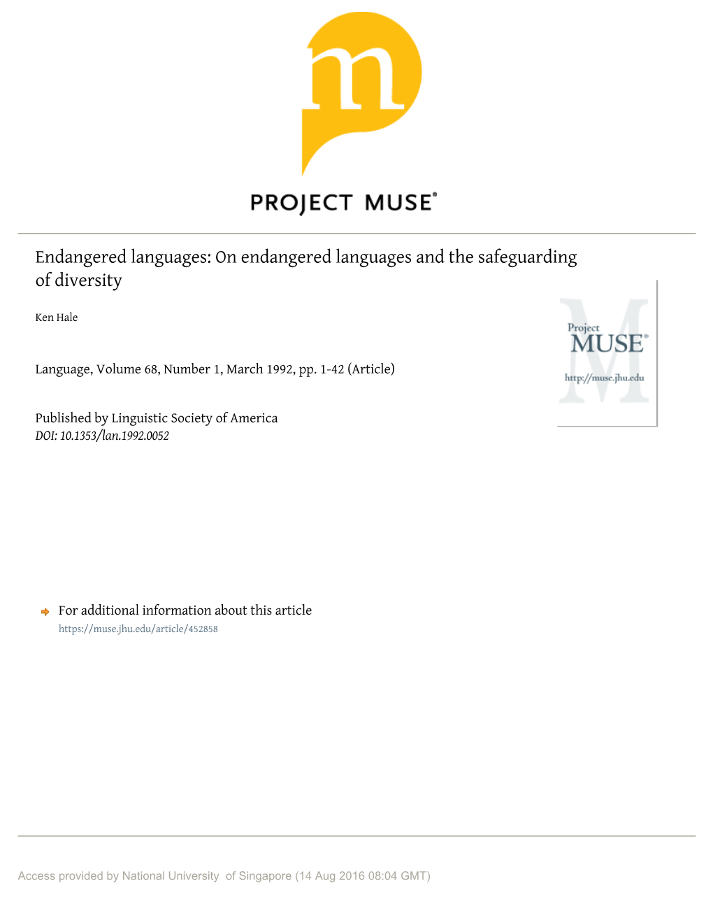 On Endangered Languages and the Safeguarding of Diversity