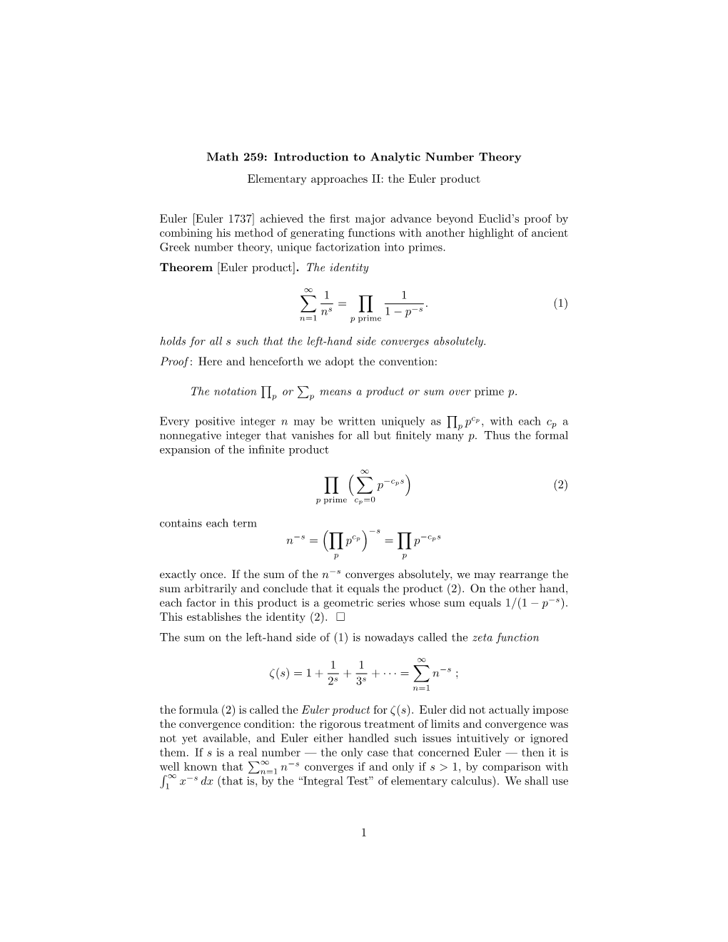 The Euler Product Euler