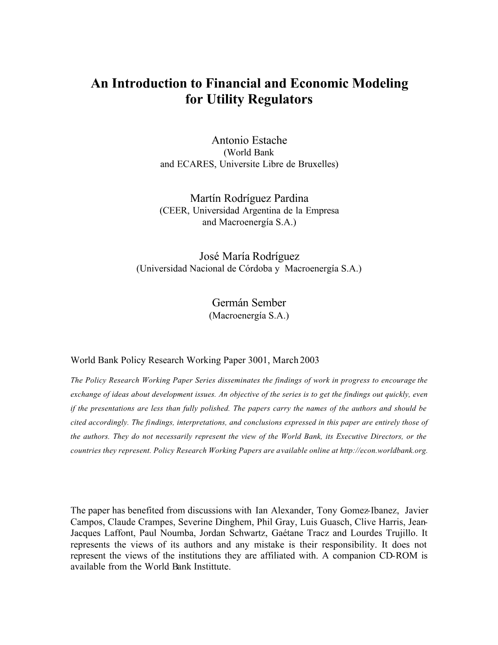 An Introduction to Financial and Economic Modeling for Utility Regulators