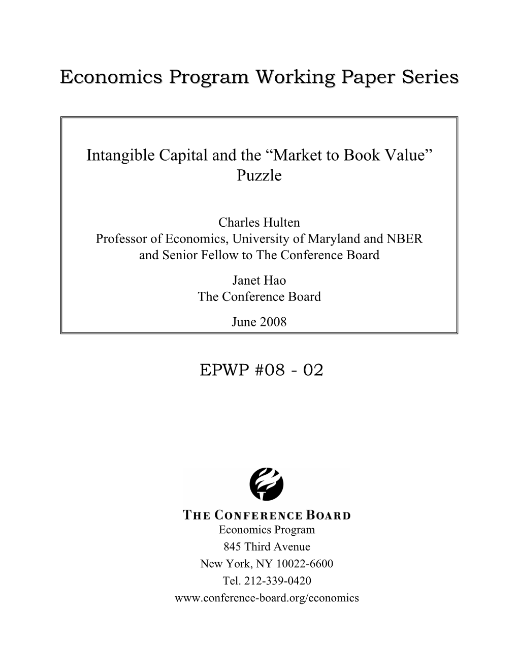 Intangible Capital and the "Market to Book Value"