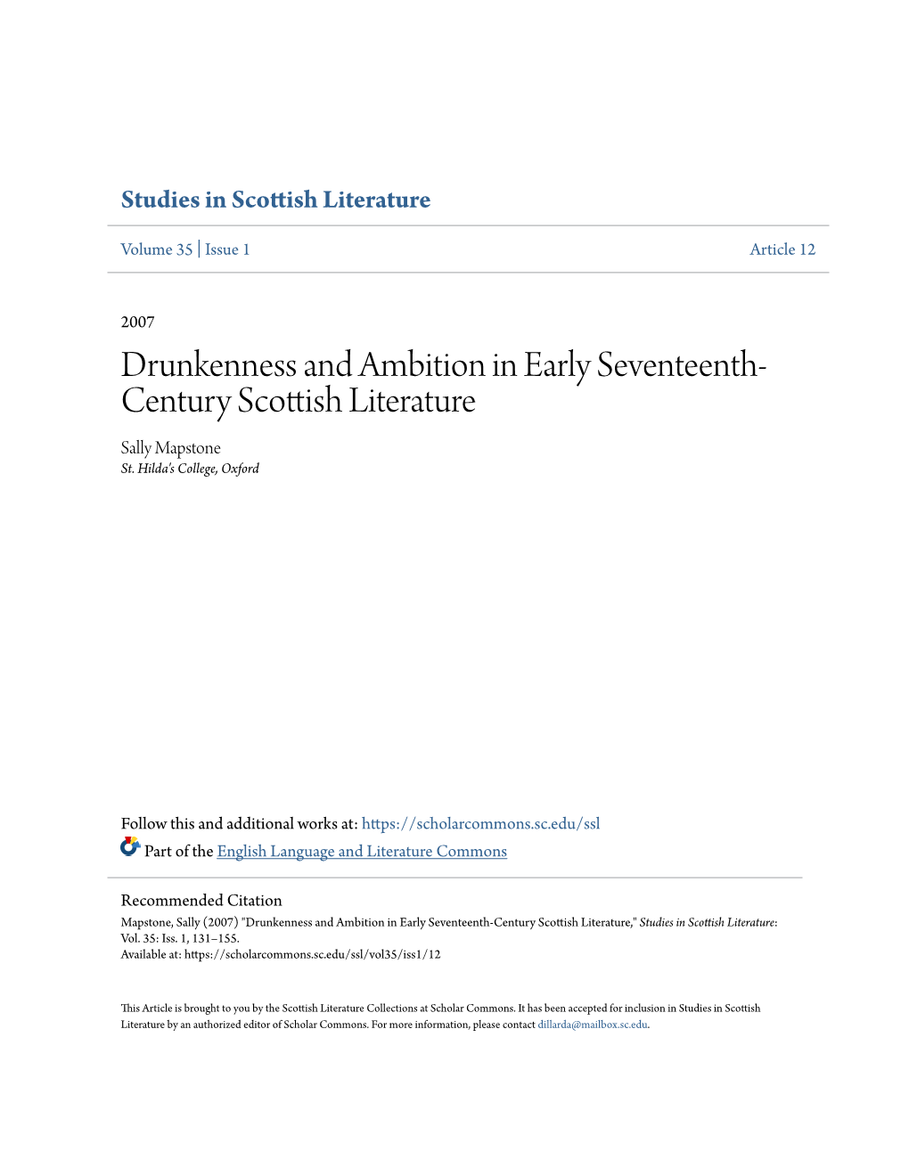 Drunkenness and Ambition in Early Seventeenth-Century Scottish Literature,