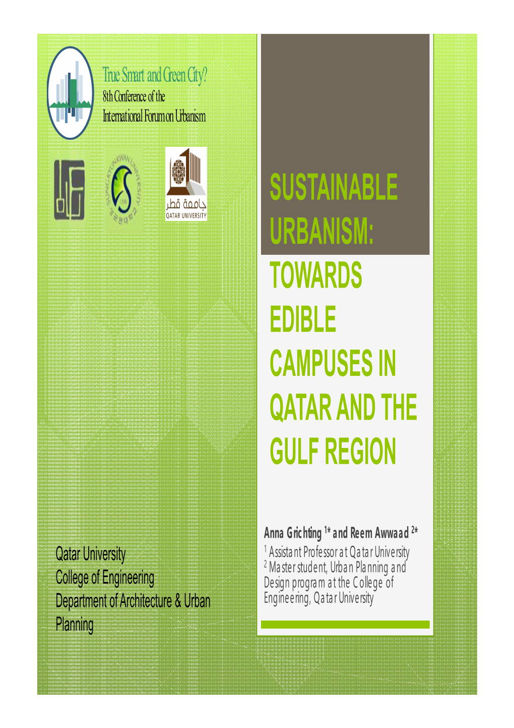 Sustainable Urbanism: Towards Edible Campuses in Qatar and the Gulf Region