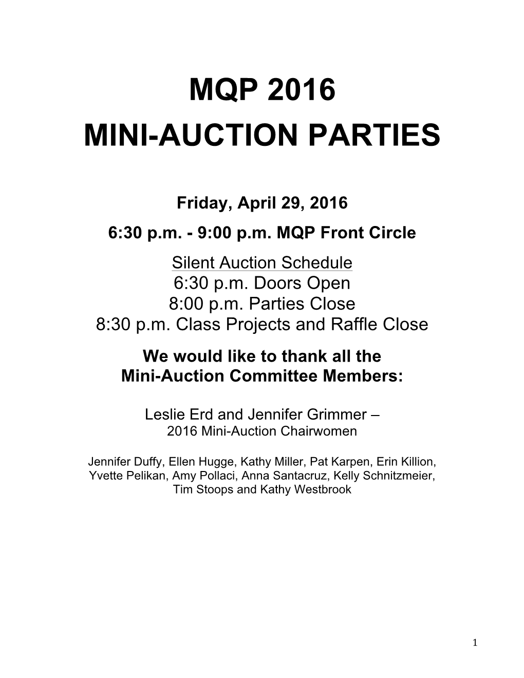 Mqp 2016 Mini-Auction Parties