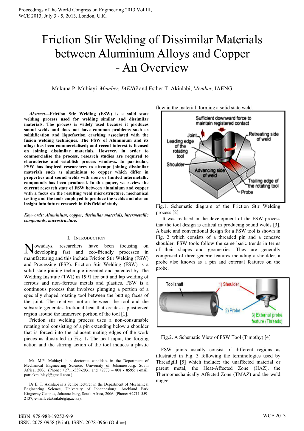 Friction Stir Welding of Dissimilar Materials Between Aluminium Alloys and Copper - an Overview