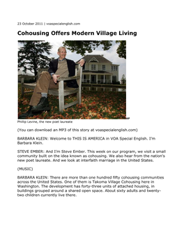 Cohousing Offers Modern Village Living