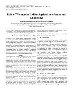 Role of Women in Indian Agriculture-Issues and Challenges