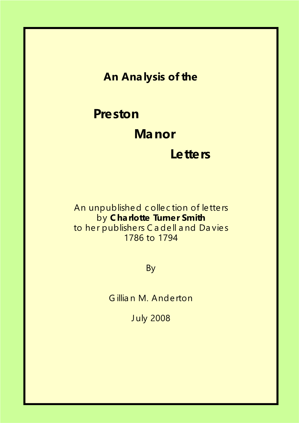Preston Manor Letters