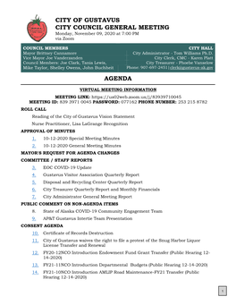 City of Gustavus City Council General Meeting Agenda