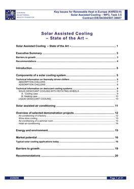 Solar Assisted Cooling – WP3, Task 3.5 INDUSTRY FEDERATION Contract EIE/04/204/S07.38607