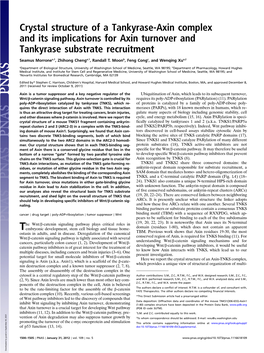 Crystal Structure of a Tankyrase-Axin Complex and Its Implications for Axin Turnover and Tankyrase Substrate Recruitment