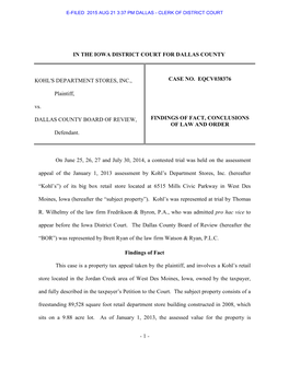 Kohl's V Dallas County, IA Board of Review Court Decision