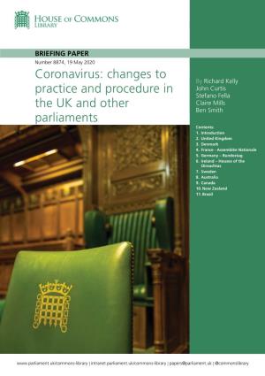 Coronavirus: Changes to Practice and Procedure in the UK and Other Parliaments