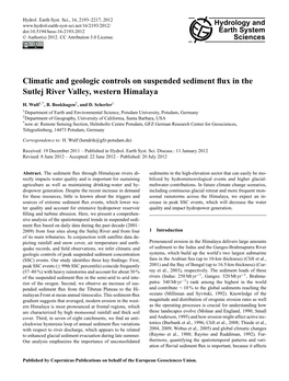 Climatic and Geologic Controls on Suspended Sediment Flux in The