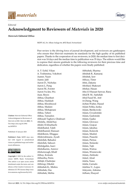 Acknowledgment to Reviewers of Materials in 2020