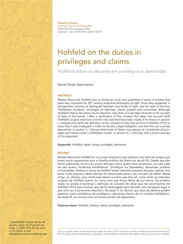 Hohfeld on the Duties in Privileges and Claims Hohfeld Sobre Os Deveres Em Privilégios E Demandas