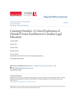 A Critical Exploration of Outsider Course Enrollment in Canadian Legal Education Natasha Bakht