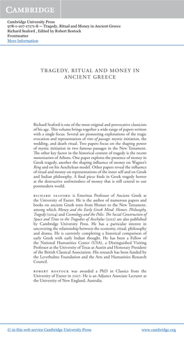 Tragedy, Ritual and Money in Ancient Greece Richard Seaford , Edited by Robert Bostock Frontmatter More Information I