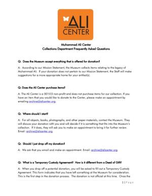 Muhammad Ali Center Collections Department Frequently Asked Questions