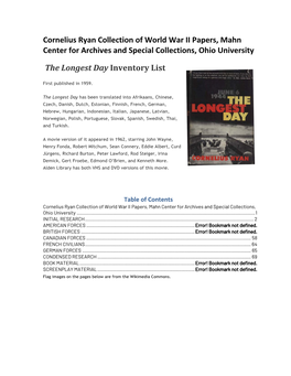 Cornelius Ryan Collection of World War II Papers, Mahn Center for Archives and Special Collections, Ohio University
