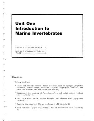 Unit One Introduction to Marine Invertebrates