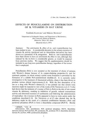 Effects of Penicillamine on Distribution of B6 Vitamers in Rat Urine