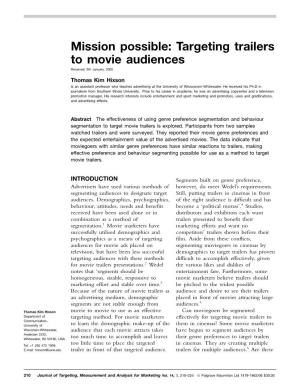 Mission Possible: Targeting Trailers to Movie Audiences Received: 5Th January, 2005