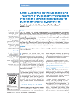 Saudi Guidelines on the Diagnosis and Treatment of Pulmonary Hypertension: Medical and Surgical Management for Pulmonary Arterial Hypertension