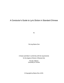 A Conductor's Guide to Lyric Diction in Standard Chinese