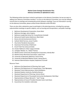 Market Center Strategic Revitalization Plan Advisory Committee (In Alphabetical Order)