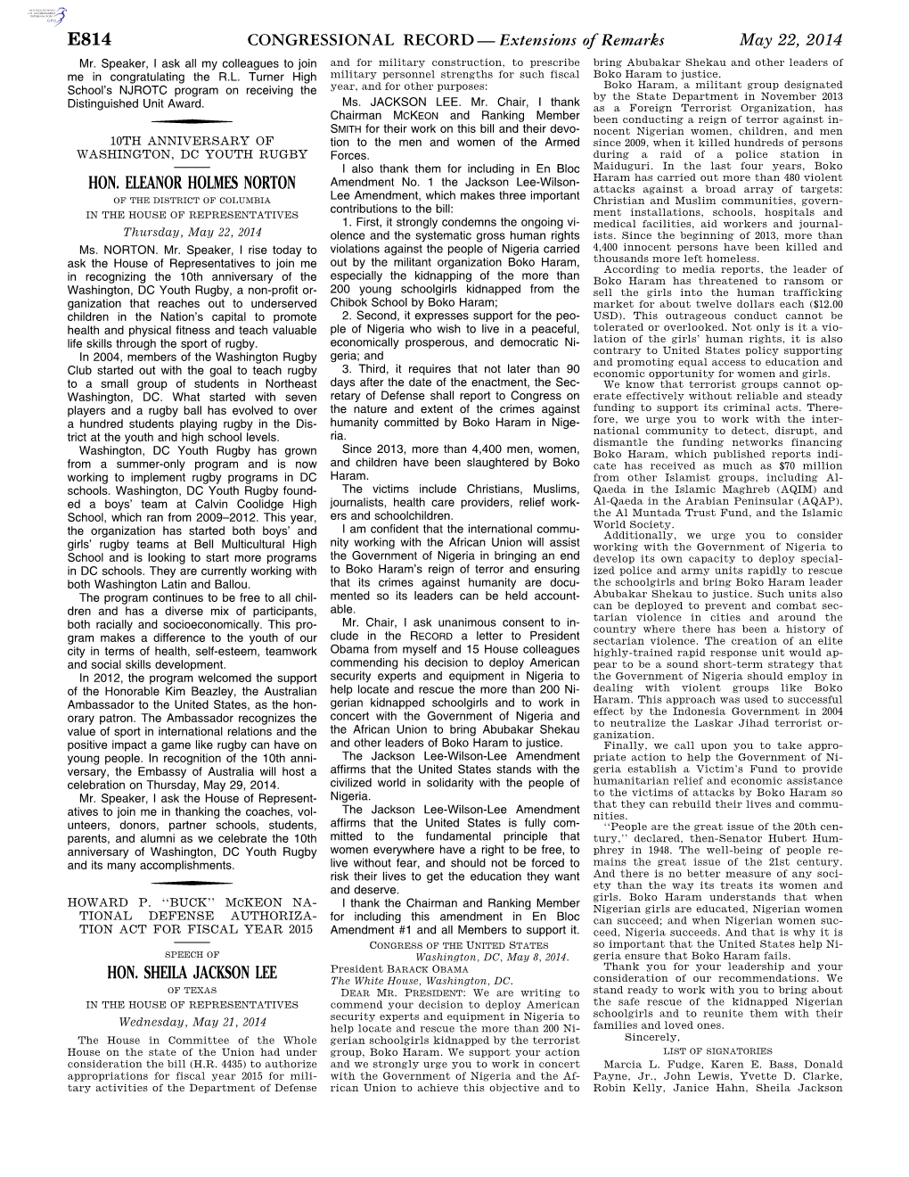 CONGRESSIONAL RECORD— Extensions of Remarks E814 HON. ELEANOR HOLMES NORTON HON. SHEILA JACKSON