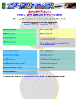 Election Results March 2, 2004 Statewide Primary Election