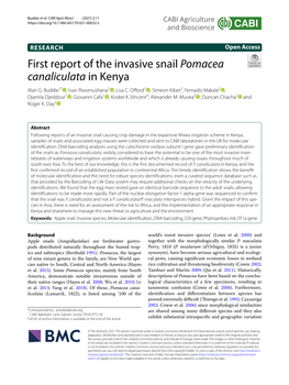 First Report of the Invasive Snail Pomacea Canaliculata in Kenya Alan G