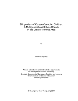 Bilingualism of Korean-Canadian Children: a Multigenerational Ethnic Church in the Greater Toronto Area