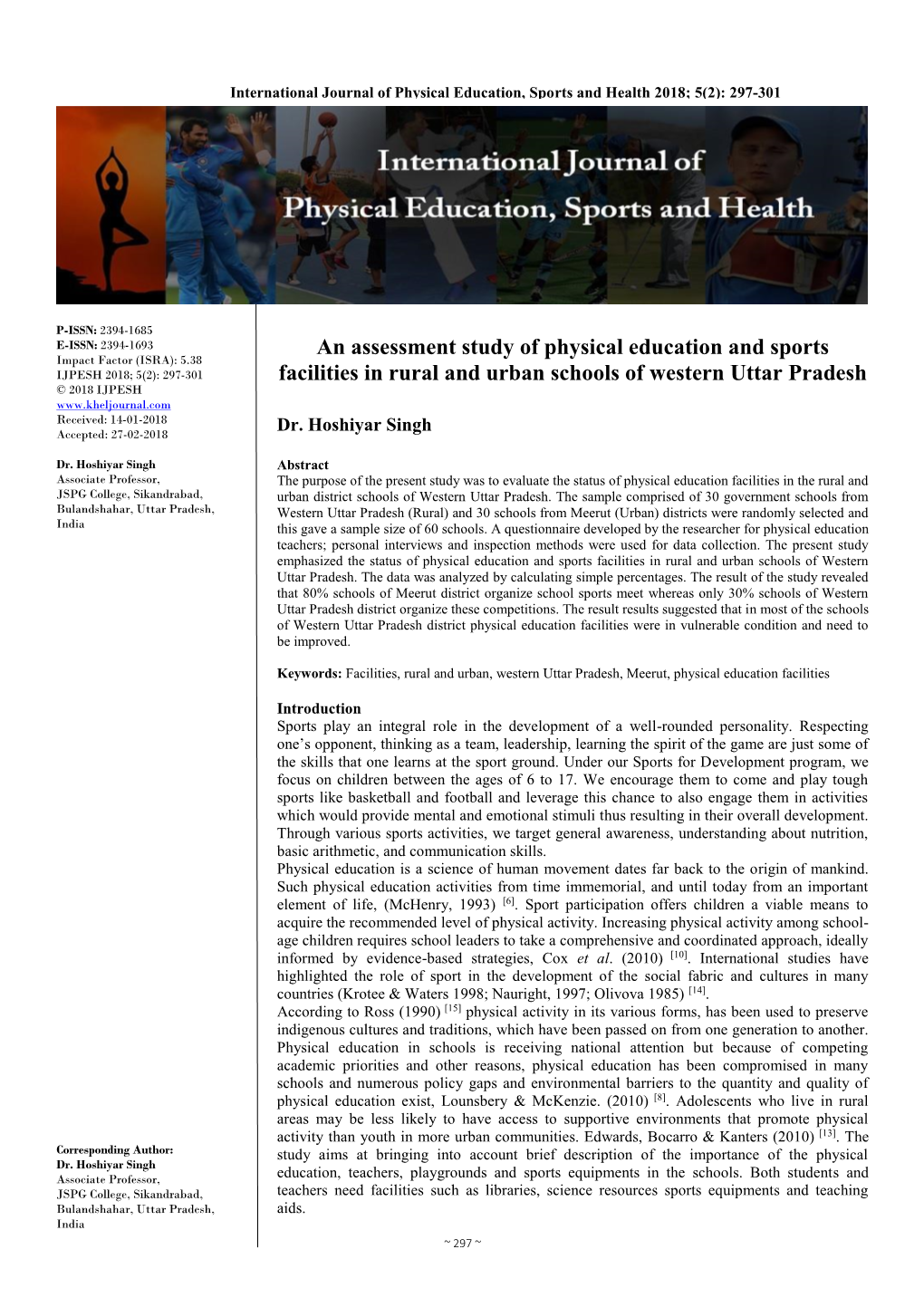 An Assessment Study of Physical Education and Sports Facilities In
