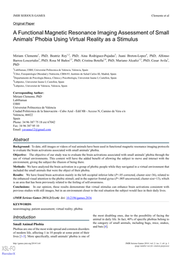 A Functional Magnetic Resonance Imaging Assessment of Small Animals' Phobia Using Virtual Reality As a Stimulus