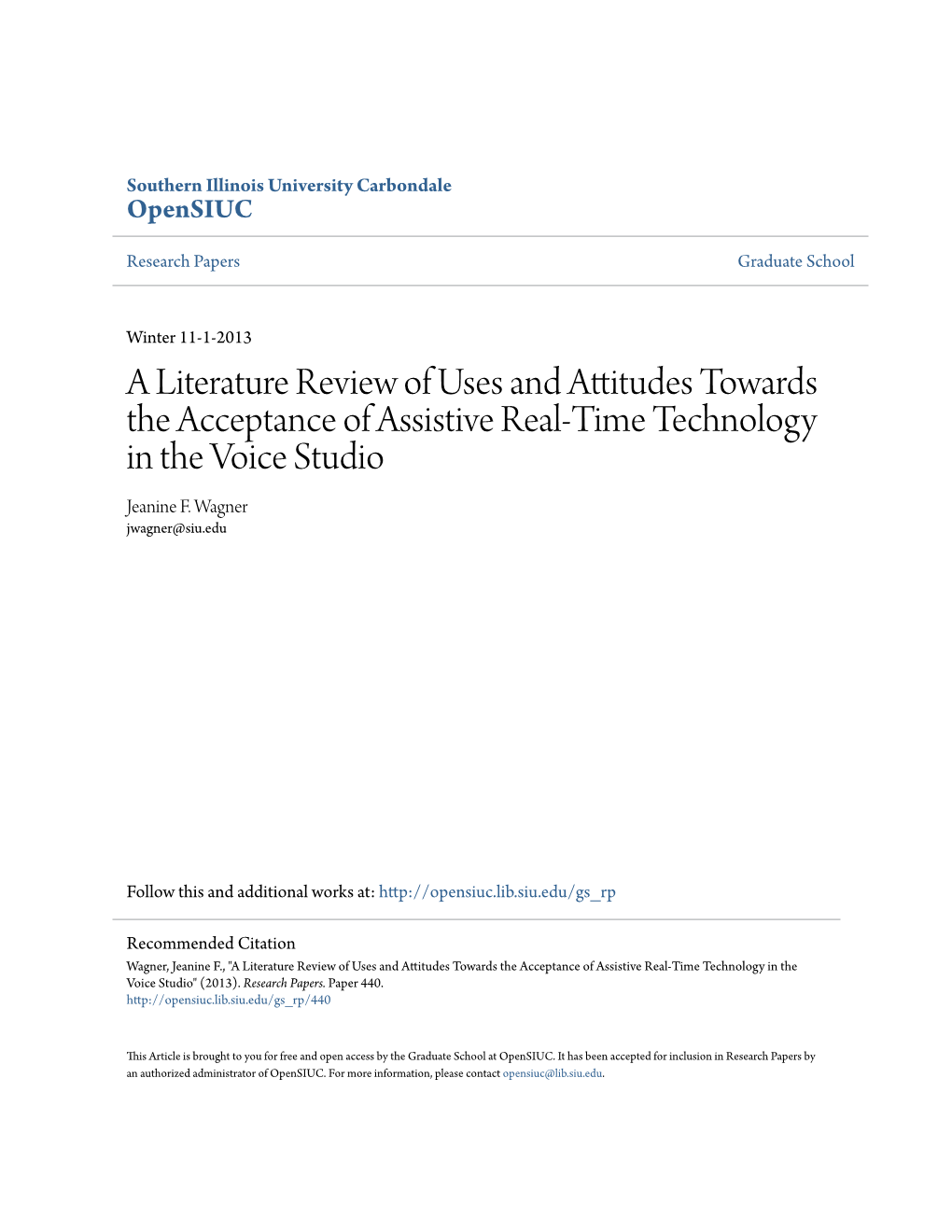 A Literature Review of Uses and Attitudes Towards the Acceptance of Assistive Real-Time Technology in the Voice Studio Jeanine F