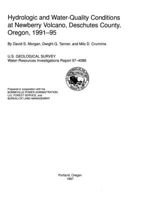 Hydrologic and Water-Quality Conditions at Newberry Volcano, Deschutes County, Oregon, 1991-95
