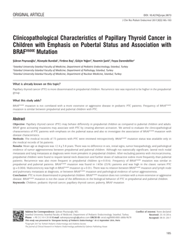 Clinicopathological Characteristics of Papillary Thyroid Cancer in Children with Emphasis on Pubertal Status and Association with BRAFV600E Mutation
