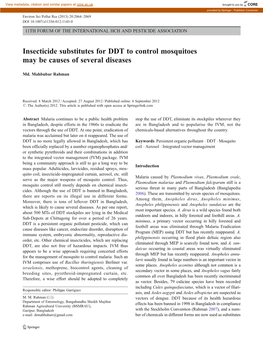 Insecticide Substitutes for DDT to Control Mosquitoes May Be Causes of Several Diseases