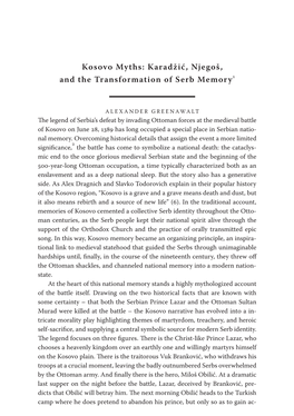 Kosovo Myths: Karadžić, Njegoš, and the Transformation of Serb Memory 