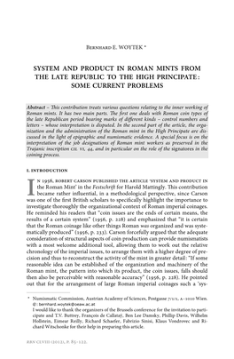 System and Product in Roman Mints from the Late Republic to the High Principate : Some Current Problems