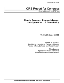 China's Currency: Economic Issues and Options for U.S. Trade Policy