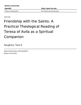 Friendship with the Saints: a Practical Theological Reading of Teresa of Avila As a Spiritual Companion