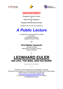 A Public Lecture LEONHARD EULER