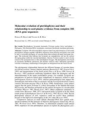 Molecular Evolution of Pteridophytes and Their Relationship to Seed Plants: Evidence from Complete 18S Rrna Gene Sequences