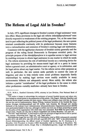 The Reform of Legal Aid in Swedent