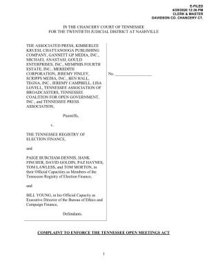 Filed a Lawsuit Against the Tennessee Registry of Election Finance