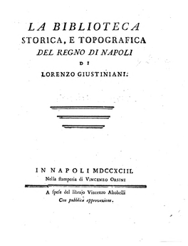 La Biblioteca Storica E Topografica Del Regno Di Napoli